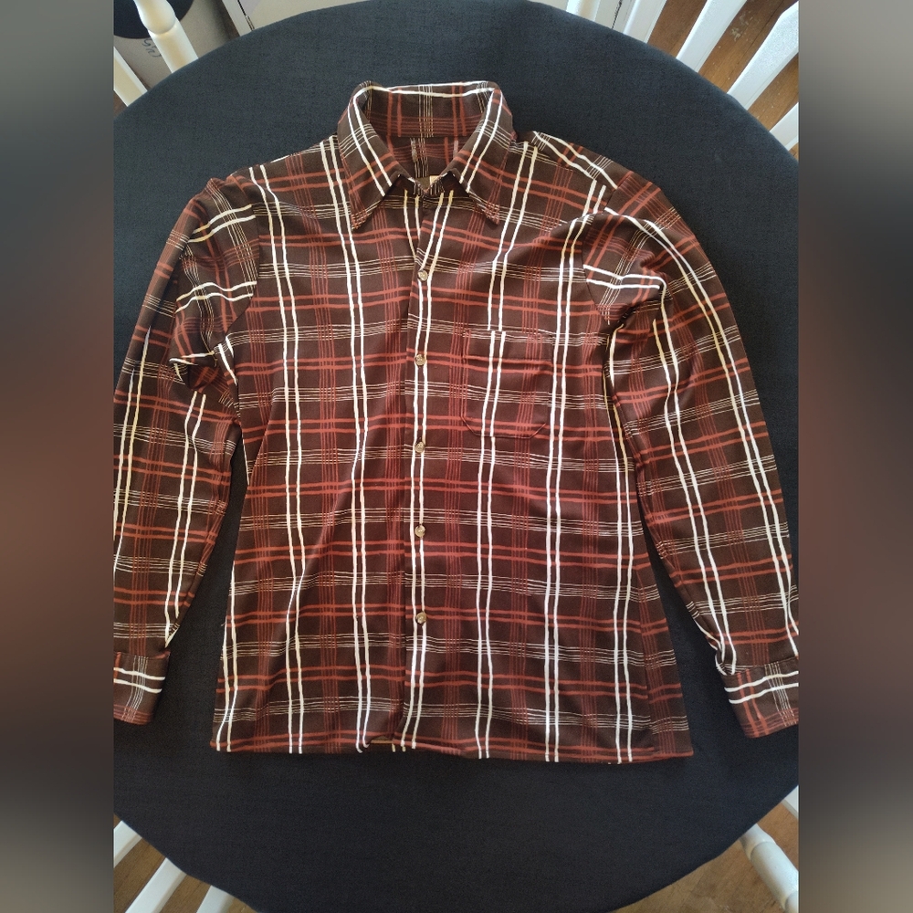 Men's Brown Plaid Shirt Size Large. No Brand.
